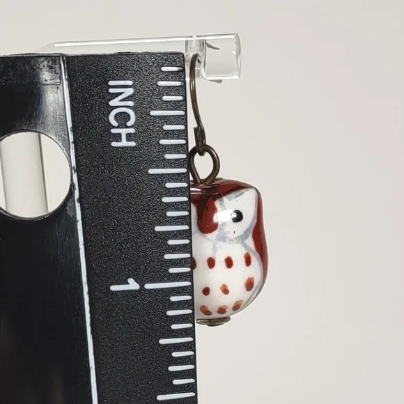 Handmade Cute Little Ceramic Bead Owl Fishhook Post Earrings - Picture 6 of 7